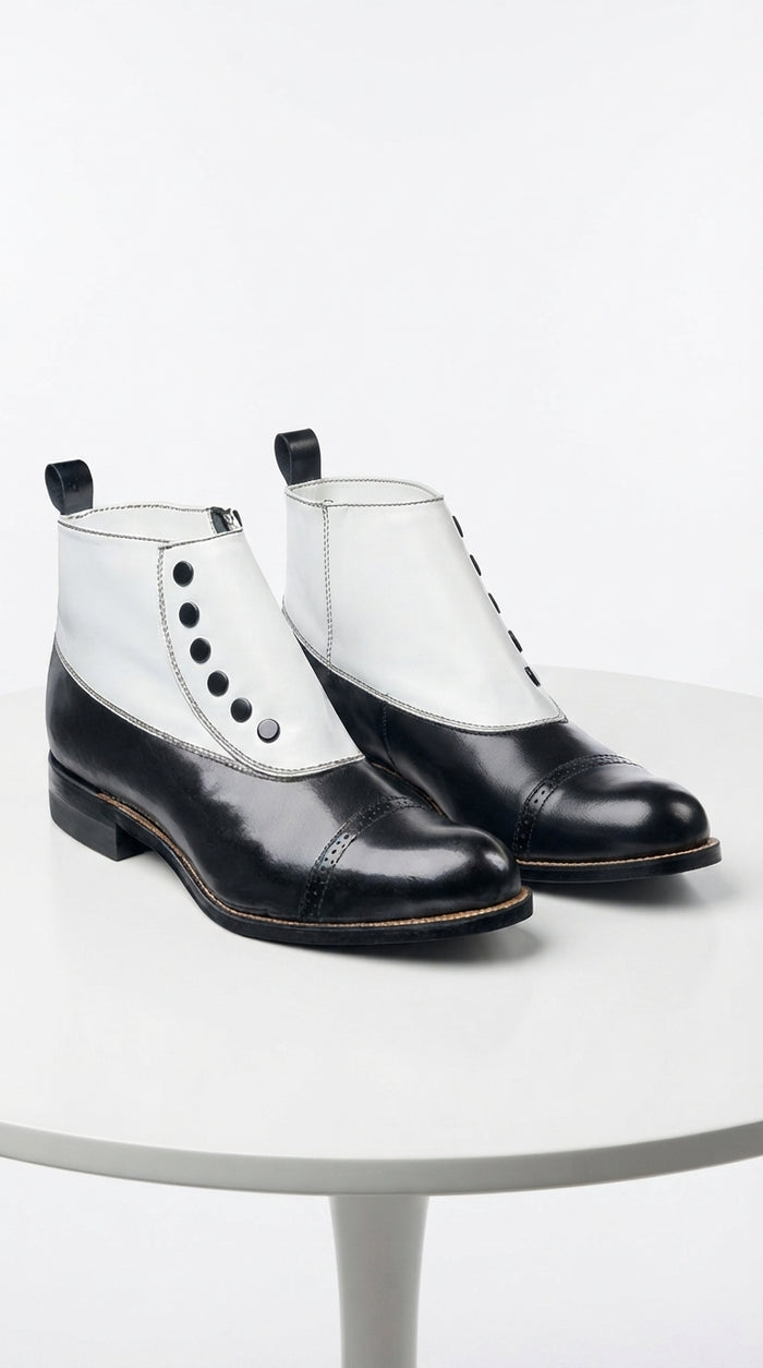 Stacy Adams Madison Black and White Spat Cap Toe Ankle Boots, Men’s Formal Dress Boots
