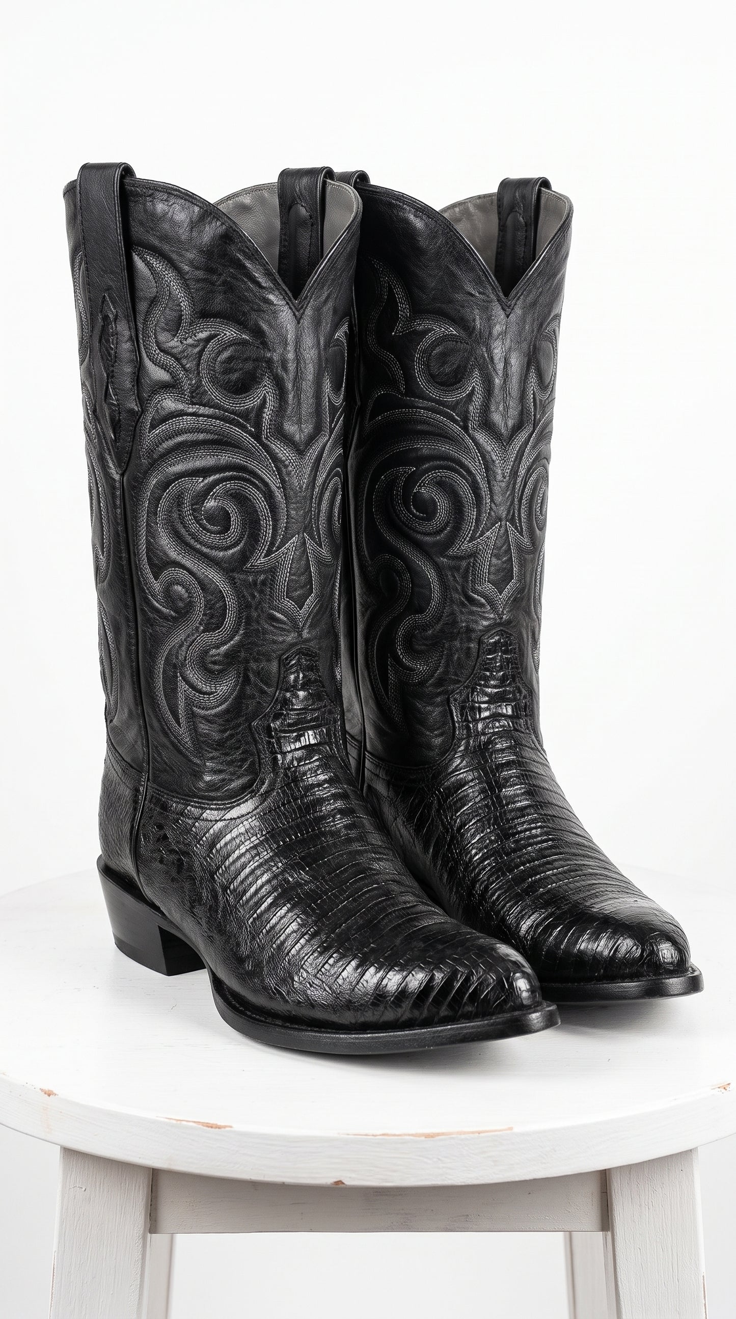 Men’s Black Armadillo Lizard Western Boots, Original Puntal Toe Cowboy Dress Boots