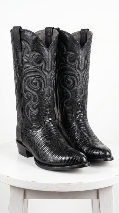 Men’s Black Armadillo Lizard Western Boots, Original Puntal Toe Cowboy Dress Boots