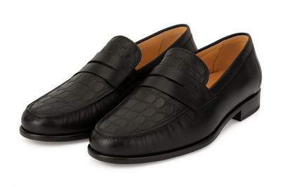 Mens Mezlan Sica Crocodile & Calfskin Loafer Dress Shoe in Black 1   - from alligatorwarehouse.com