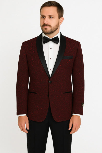 Paisley-300 Burgundy and Black Tuxedo Blazer with Bow Tie 1   - from alligatorwarehouse.com