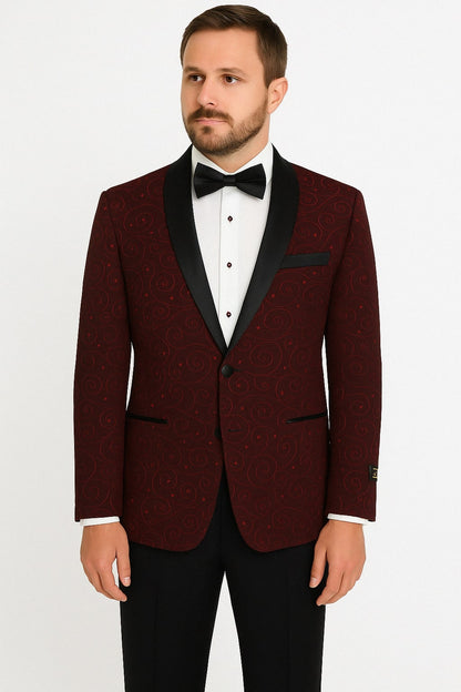 Paisley-300 Burgundy and Black Tuxedo Blazer with Bow Tie