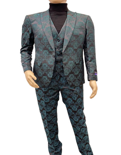 Paisley Suit - Black and Emerald Green Prom Suit - Slim Fit Stage Suit 1   - from alligatorwarehouse.com