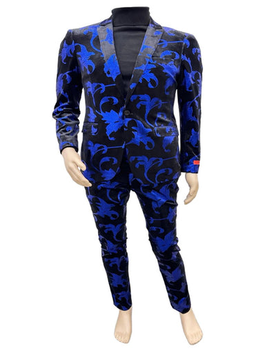 Paisley Suit - Black and Royal Prom Suit - Slim Fit Stage Suit 1   - from alligatorwarehouse.com