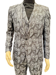 Paisley Suit - Gray - Silver - Charcoal Prom Suit - Slim Fit Stage Suit