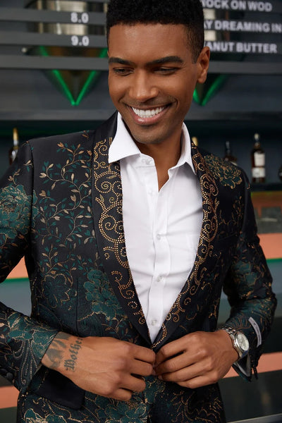 Men's Stacy Adam's Designer Prom & Wedding Tuxedo Green and Gold Jacket 3   - from alligatorwarehouse.com