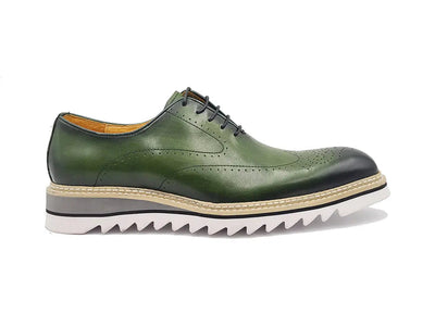 Patina Wing-tip Oxford with Medallion on Toe 1 KS552-02OLIVE9  - from alligatorwarehouse.com