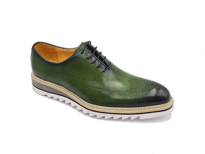 Patina Wing-tip Oxford with Medallion on Toe 2 KS552-02OLIVE9  - from alligatorwarehouse.com