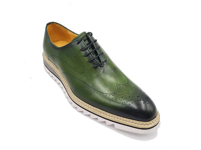 Patina Wing-tip Oxford with Medallion on Toe 3 KS552-02OLIVE9  - from alligatorwarehouse.com