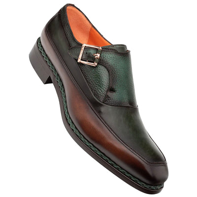 Artesano Men's Chocolate/Forest Patina Calfskin Two-Toned Monk Strap Shoes By Mezlan Made In Spain Brand 1   - from alligatorwarehouse.com