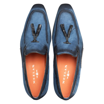 Men's Pavese Cobalt Suede Tassel Slip-On Shoes By Mezlan Made In Spain Brand 3   - from alligatorwarehouse.com