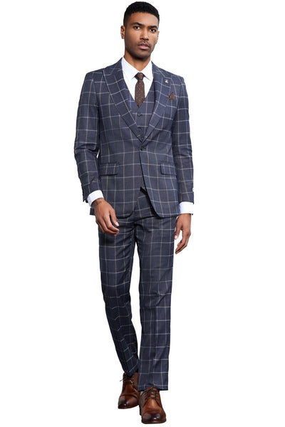 Men's Stacy Adams Classic One Button Vested Windowpane Suit in Charcoal Grey 2 SM178H1-30-38R  - from alligatorwarehouse.com