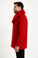 Mens Peacoat Color Red Color - Wool Overcoat with Faux Fur Shawl Collar – Double-Breasted Peacoat for Winter