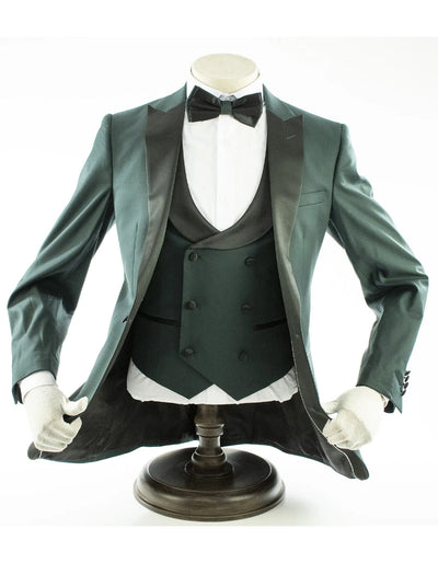 Mens 2 Button Peak Lapel Prom Hunter Green Tuxedo with Double Breasted Vest 1 UV-3892  - from alligatorwarehouse.com