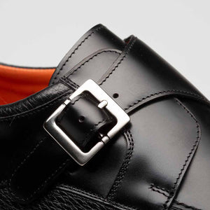 Pego Monk Strap Black Deerskin Shoes By Mezlan Made In Spain Brand