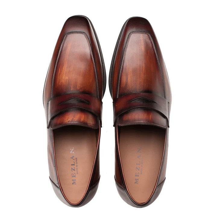 Avenue Rubber Sole Penny Loafer Cognac/Rust By Mezlan Made In Spain Brand