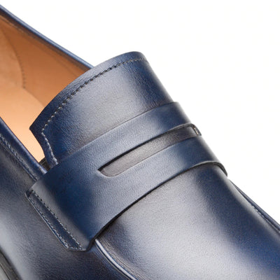 Calfskin Penny Loafer Navy By Mezlan Made In Spain Brand 3   - from alligatorwarehouse.com