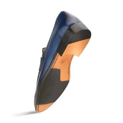 Calfskin Penny Loafer Navy By Mezlan Made In Spain Brand 4   - from alligatorwarehouse.com