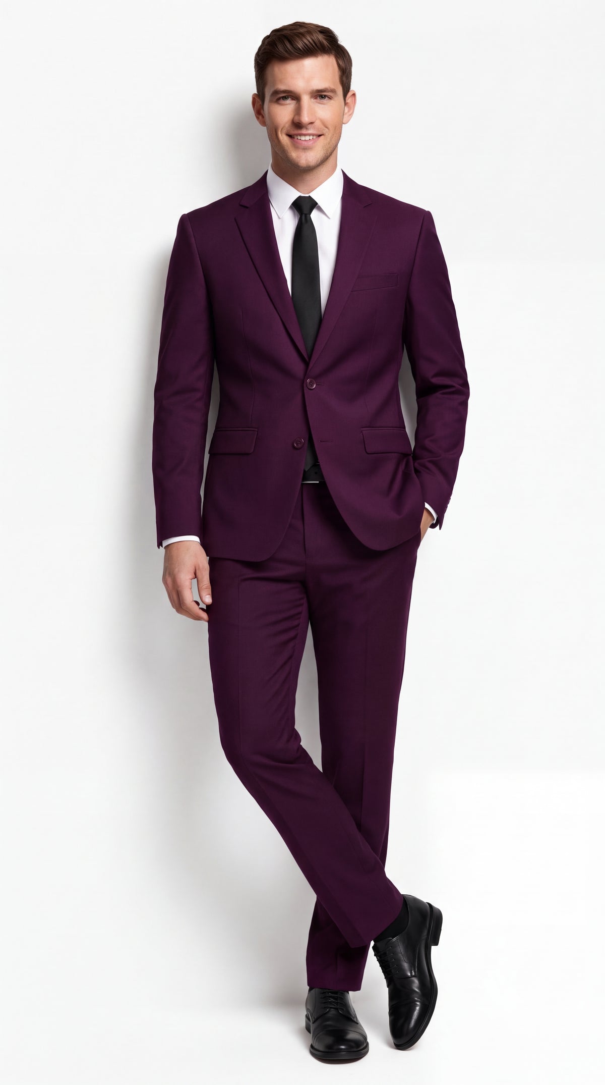 Men's Plum Purple Slim Fit 2-Piece Suit – Modern 2-Button Notch Lapel Wedding, Prom & Formal Dress Suit