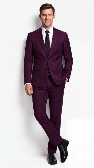 Men's Plum Purple Slim Fit 2-Piece Suit – Modern 2-Button Notch Lapel Wedding, Prom & Formal Dress Suit