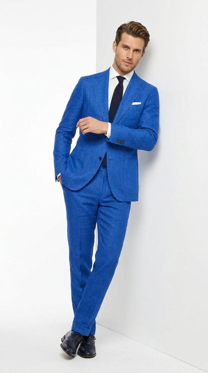 Men's Royal Blue Linen Suit – Modern Fit 2-Piece Tiffany Blue Wedding, Summer & Formal Suit