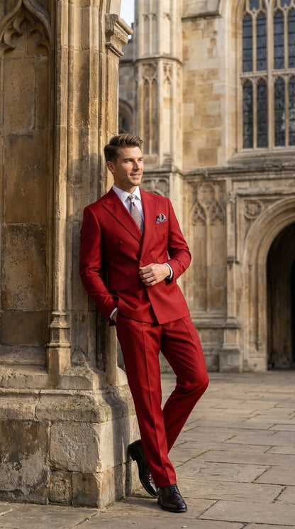 Men's Red Double Breasted Suit – Regular Fit 2-Piece Pleated Pants Wedding, Church & Formal Dress Suit