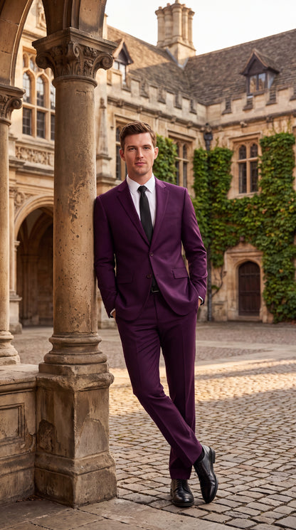 Men's Plum Purple Slim Fit 2-Piece Suit – Modern 2-Button Notch Lapel Wedding, Prom & Formal Dress Suit
