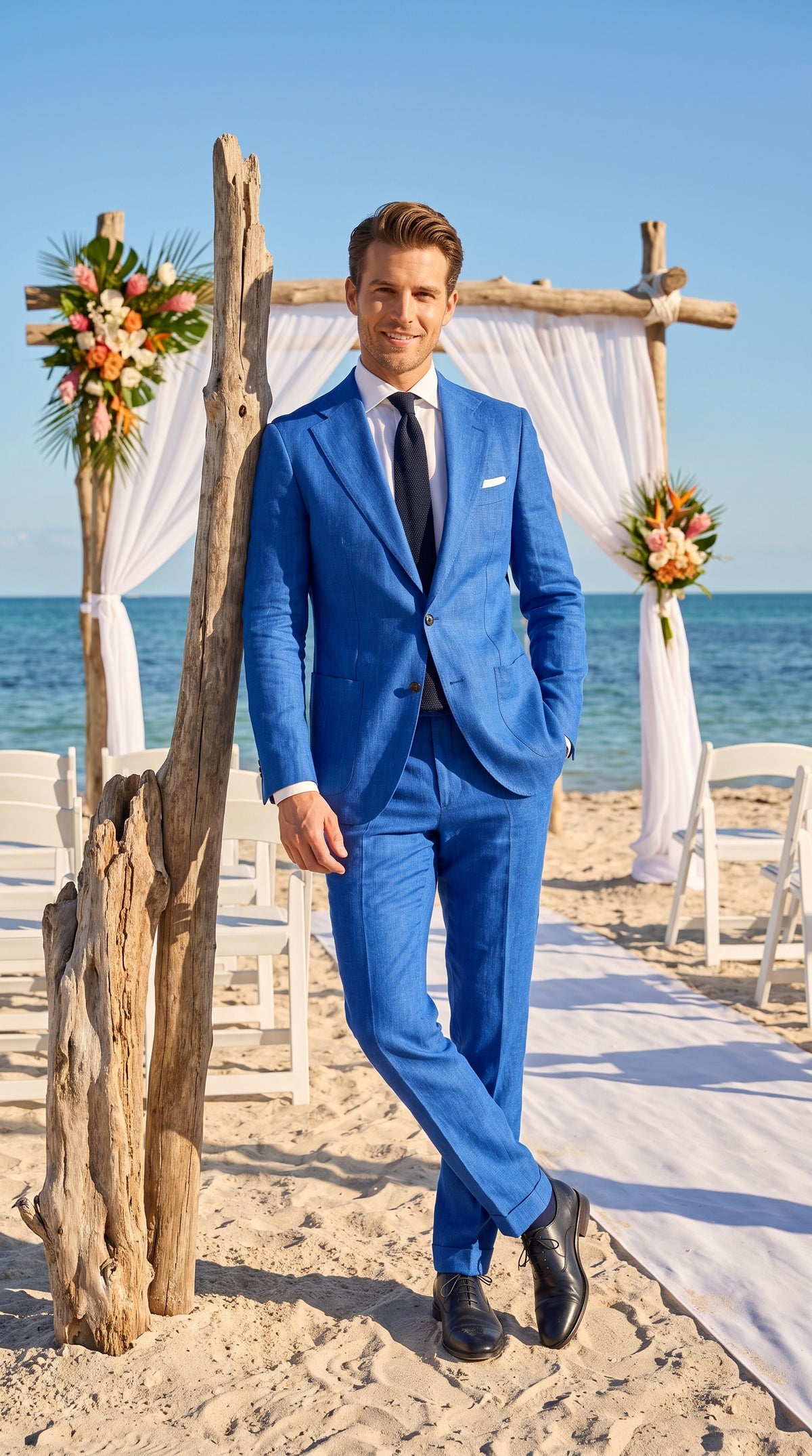 Men's Royal Blue Linen Suit – Modern Fit 2-Piece Tiffany Blue Wedding, Summer & Formal Suit