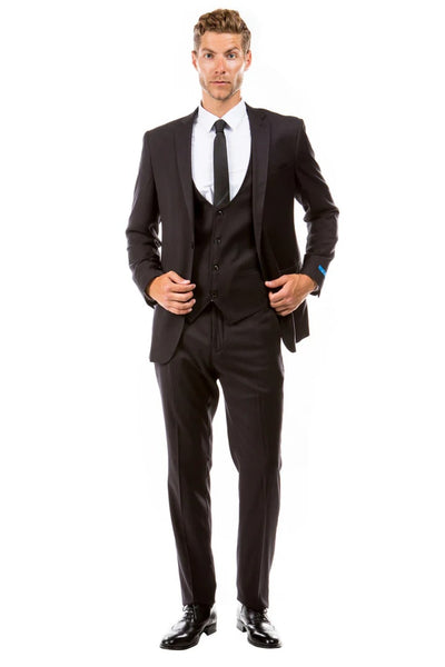 Men's Two Button Vested Hybrid Fit Micro Mini Pinstripe Business Suit In Black 2 J4-1514  - from alligatorwarehouse.com
