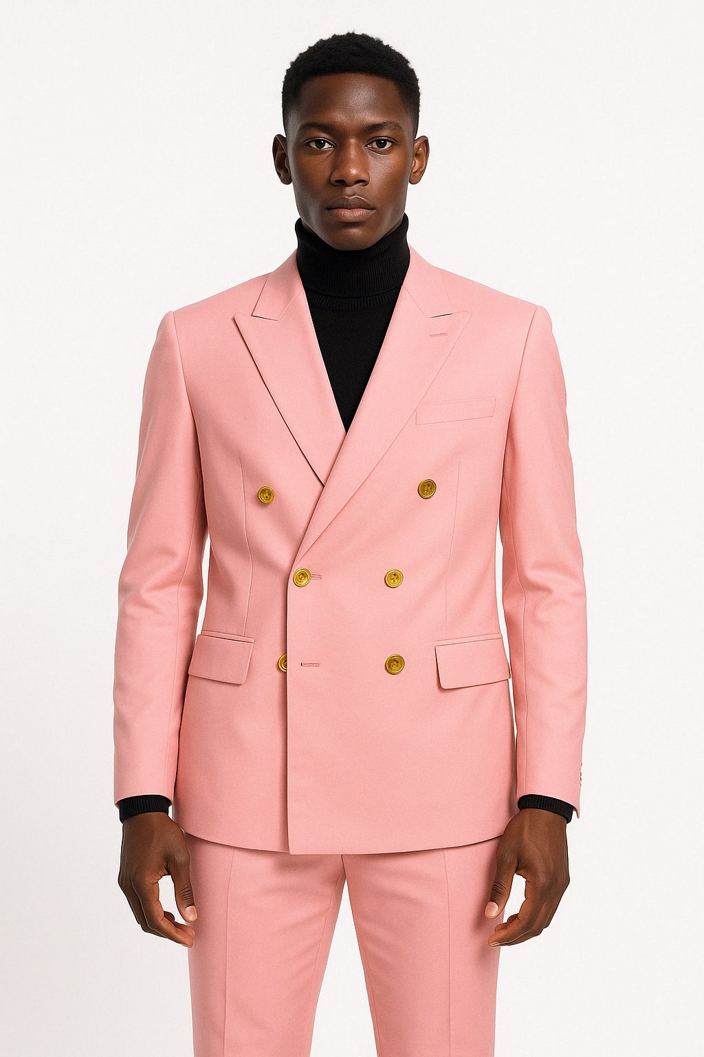 Mens Pink Double-Breasted Suit with Gold Buttons