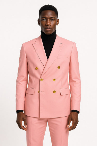 Mens Pink Double-Breasted Suit with Gold Buttons 1   - from alligatorwarehouse.com