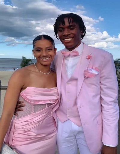 Pink And White Tuxedo Suit With White Pants + White Shirt + Pink Vest and Bowtie 4   - from alligatorwarehouse.com