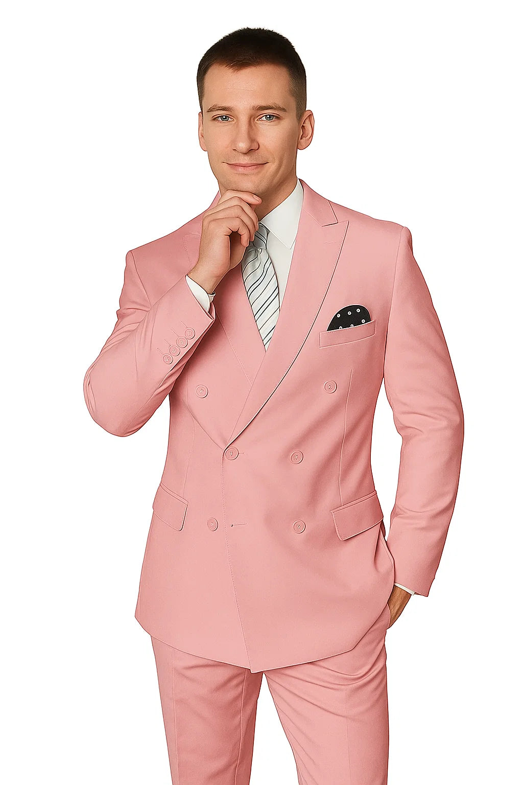 Elegant Men’s Double-Breasted Wool Suit in Soft Blush Pink