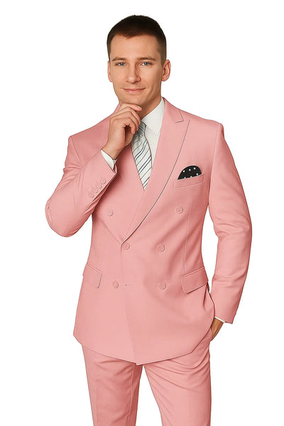 Elegant Men’s Double-Breasted Wool Suit in Soft Blush Pink 2   - from alligatorwarehouse.com