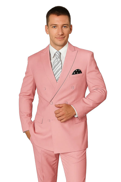 Elegant Men’s Double-Breasted Wool Suit in Soft Blush Pink 3   - from alligatorwarehouse.com