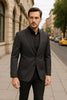 Pinstripe Blazer in Black Pinstripe Almost Dark Charcoal Grey Pinstripe Sport Coat - 1920s Pattern Sport Coat 6   - from alligatorwarehouse.com