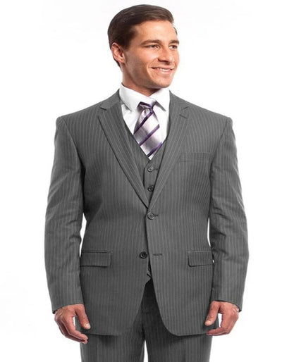 Light Grey Suit - Silver Gray Suit For Wedding - Men's Two Button Vested Business Light Grey Pinstripe Suit 1   - from alligatorwarehouse.com