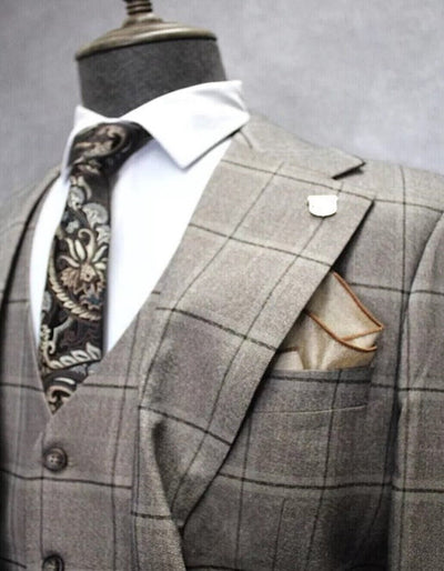 Mens Two Button Notch Lapel Plaid Pattern Suit Tan ~ Brown 4   - from alligatorwarehouse.com