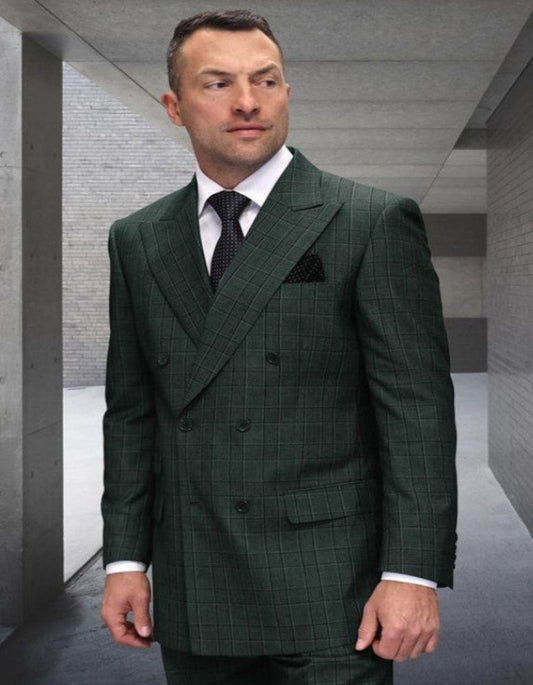 Men’s Double-Breasted Wool Suit in Grey Plaid – Regular Fit by Hunter
