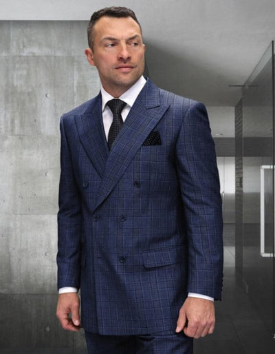 Mens Double Breasted Wool Suit Grey Plaid Regular Fit Sapphire 1   - from alligatorwarehouse.com