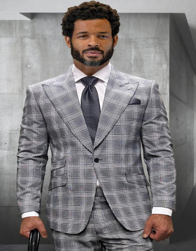 Mens 3 Piece 100 Percent Wool Suit - Affordable Italian Super 150's Fabric in Plaid Texture Fabric in Color Grey - Online Special 1   - from alligatorwarehouse.com