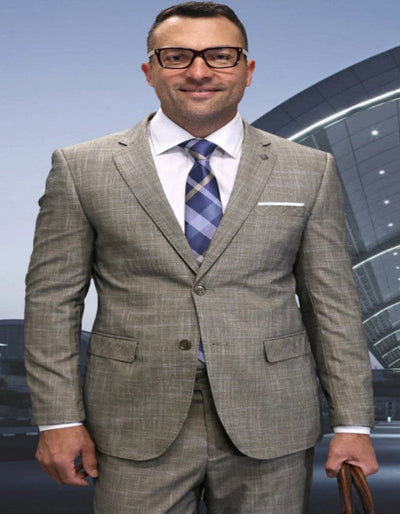 Mens 3 Piece 100 Percent Wool Suit - Affordable Italian Super 150's Fabric in Plaid Texture Fabric in Color Tan - Online Special 1   - from alligatorwarehouse.com