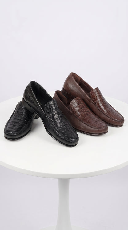 Lombardy Men’s Crocodile & Calfskin Loafers – Exotic Leather Slip-On Dress Shoes