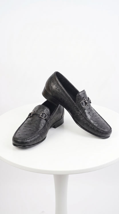 Lombardy Men’s Ostrich Quill & Calfskin Bit Loafers – Exotic Leather Dress Shoes