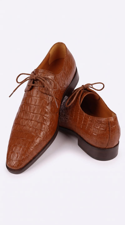 Lombardy Men’s Caiman Hornback Dress Shoes – Exotic Leather Lace-Up Shoes