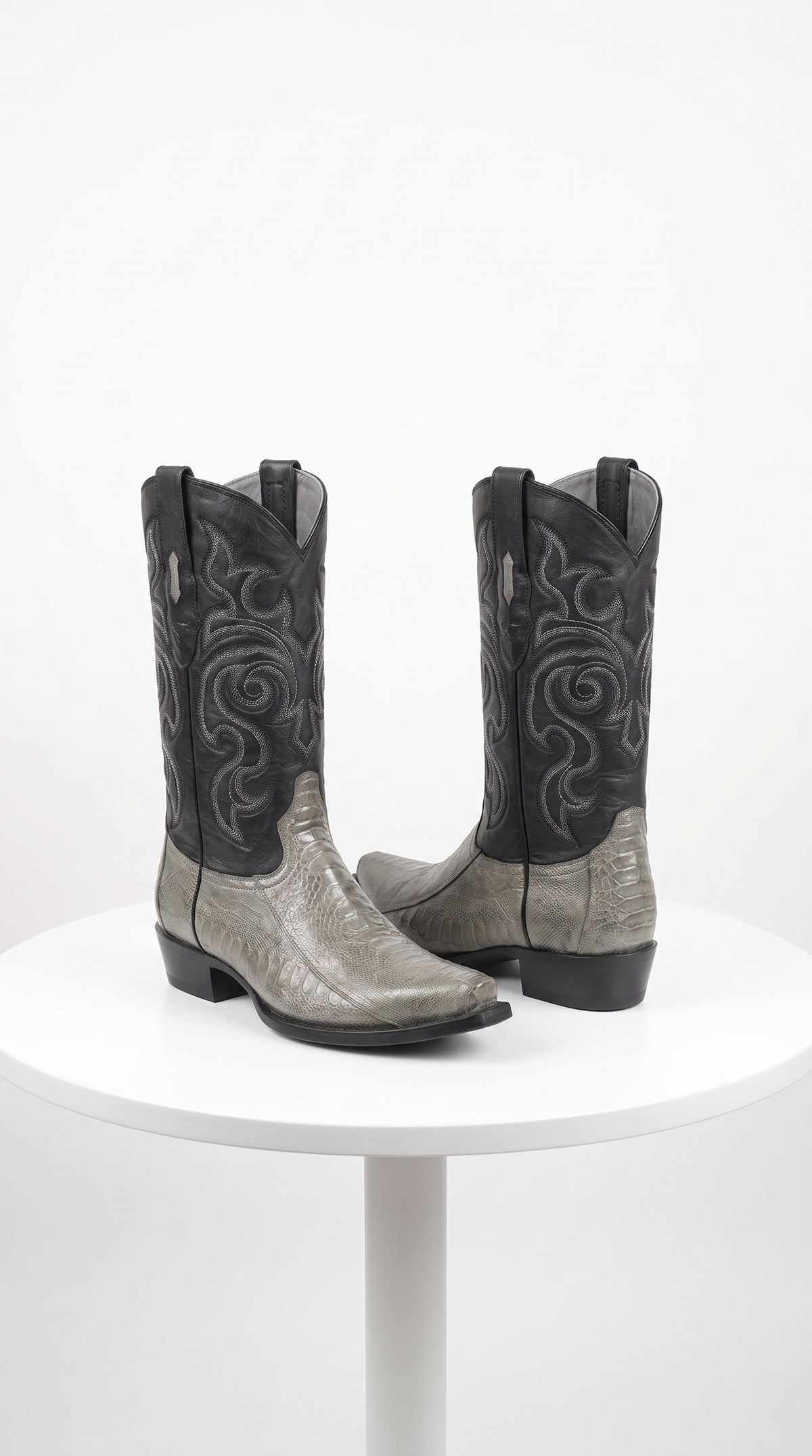 Los Altos Men’s Grey Ostrich Leg Cowboy Boots, Low Priced Exotic Western Dress Boots