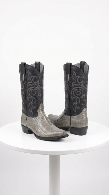 Los Altos Men’s Grey Ostrich Leg Cowboy Boots, Low Priced Exotic Western Dress Boots