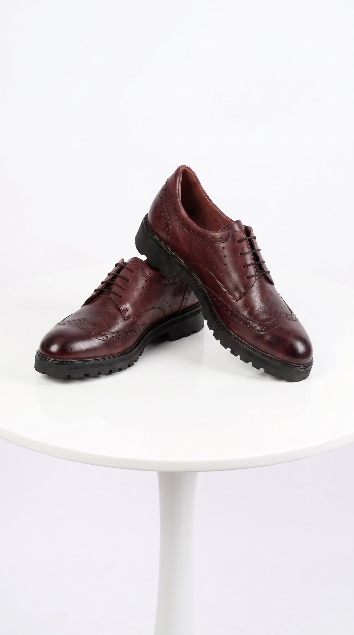 Lombardy Men’s Calfskin Wingtip Dress Shoes – Brogue Lace-Up Shoes with Lug Sole