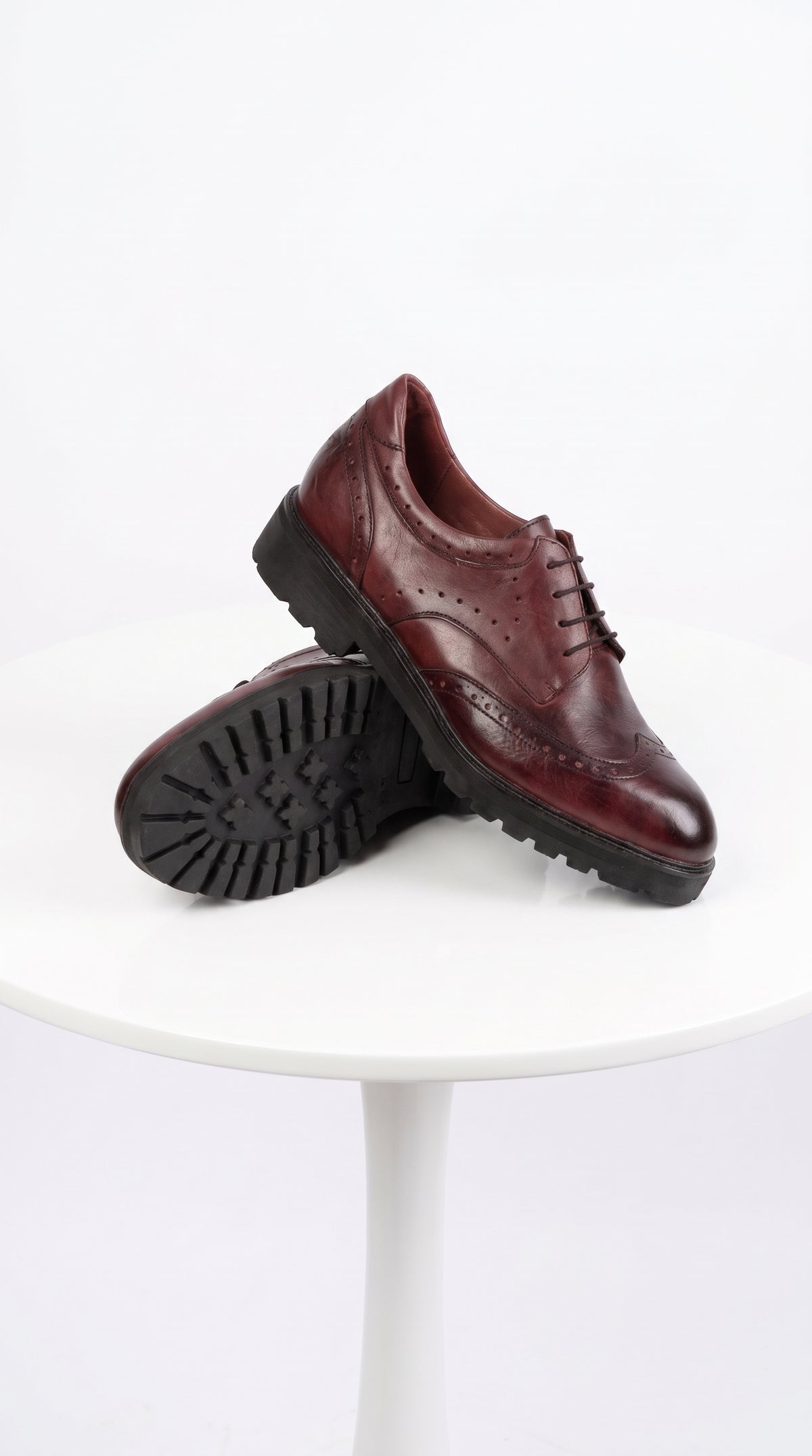 Lombardy Men’s Calfskin Wingtip Dress Shoes – Brogue Lace-Up Shoes with Lug Sole