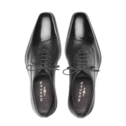 Postdam Black European Cordovan Calfskin & Soft Deerskin Men's Oxford By Mezlan Made In Spain Brand